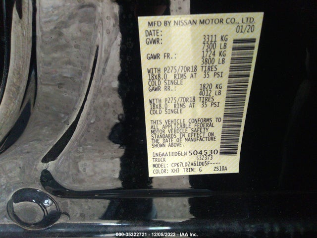 2020 Nissan Titan, VIN: 1N6AA1ED6LN504530