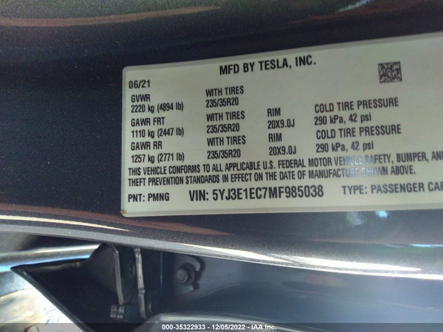 Tesla Model 3 Performance 2021 5YJ3E1EC7MF985038 Image 10