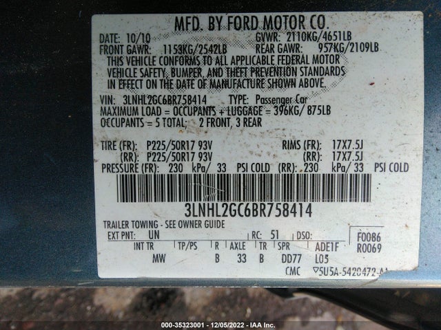 Lincoln MKZ 2011 3LNHL2GC6BR758414 Image 10