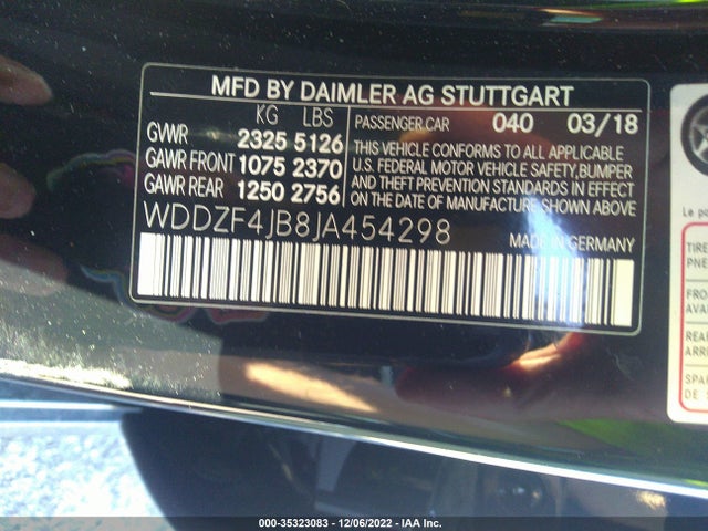 2018 Mercedes-Benz E-Class, VIN: WDDZF4JB8JA454298