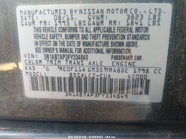 Nissan SENTRA S 2015 3N1AB7AP3FY334849 Image 9