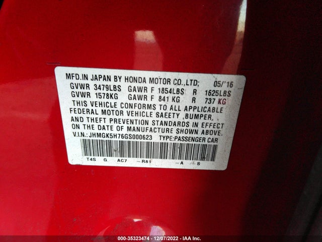 2016 Honda Fit, VIN: JHMGK5H76GS000623