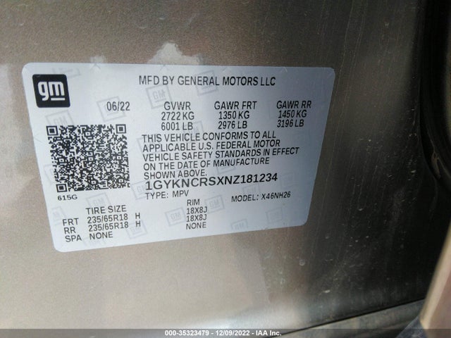 2022 Cadillac XT5, VIN: 1GYKNCRSXNZ181234