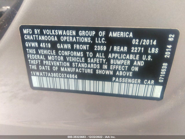 Volkswagen Passat Wolfsburg Ed 2014 1VWAT7A38EC074864 Image 10