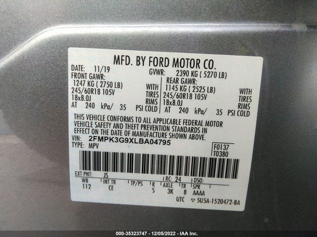 2020 Ford Edge, VIN: 2FMPK3G9XLBA04795