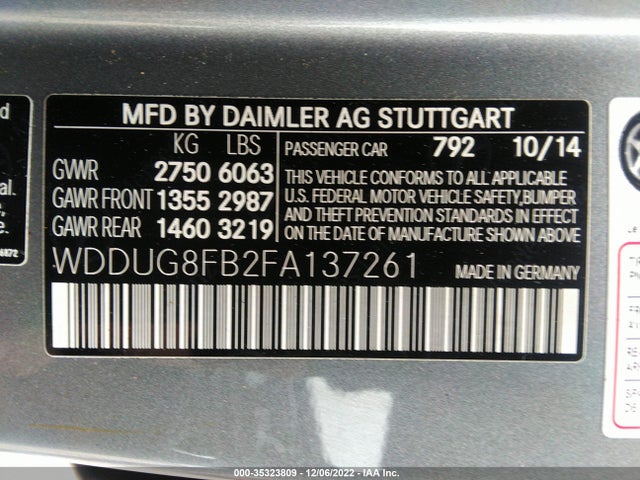 2015 MERCEDES-BENZ S-CLASS S 550 VIN: WDDUG8FB2FA137261