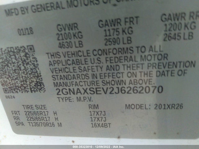 Chevrolet EQUINOX LT 2018 2GNAXSEV2J6262070 Image 9