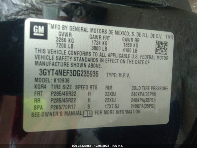 3GYT4NEF3DG235936 Cadillac Escalade Ext Premium