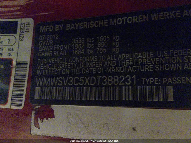 WMWSV3C5XDT388231 Mini Cooper Hardtop S