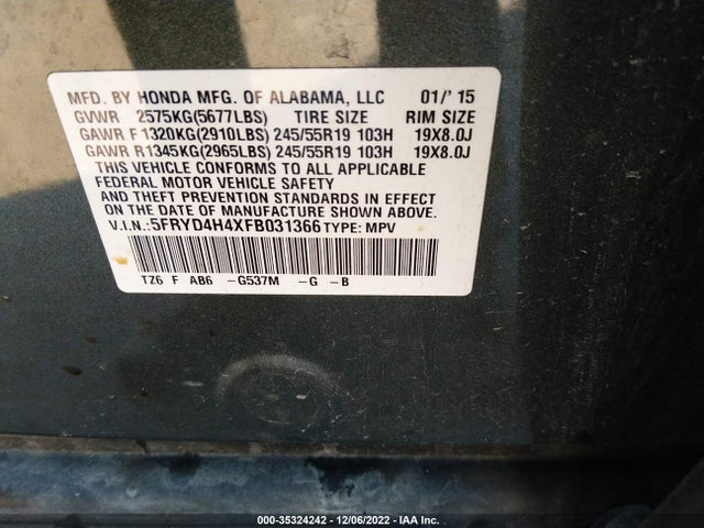 Acura Mdx Tech Pkg 2015 5FRYD4H4XFB031366 Image 9