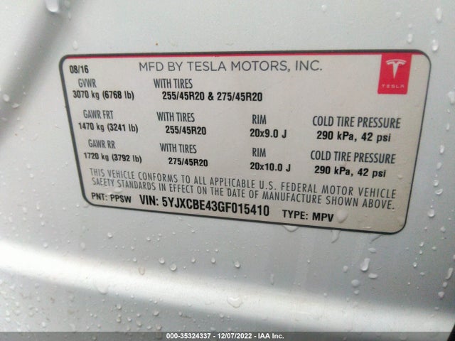 2016 Tesla Model X, VIN: 5YJXCBE43GF015410