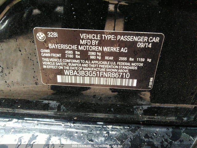 2015 BMW 3 Series, VIN: WBA3B3G51FNR86710