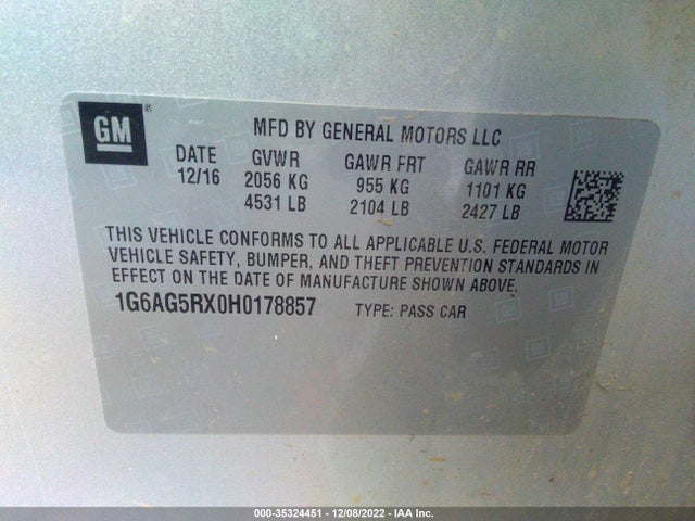 1G6AG5RX0H0178857 Cadillac Ats Sedan Awd