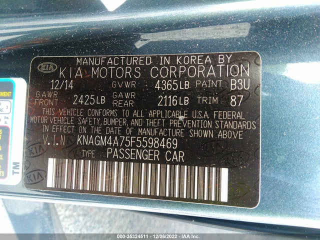 2015 Kia Optima, VIN: KNAGM4A75F5598469