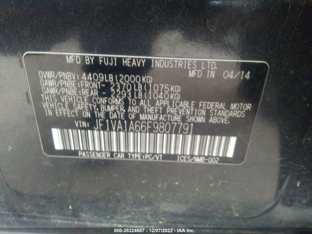 2015 Subaru WRX, VIN: JF1VA1A66F9807791