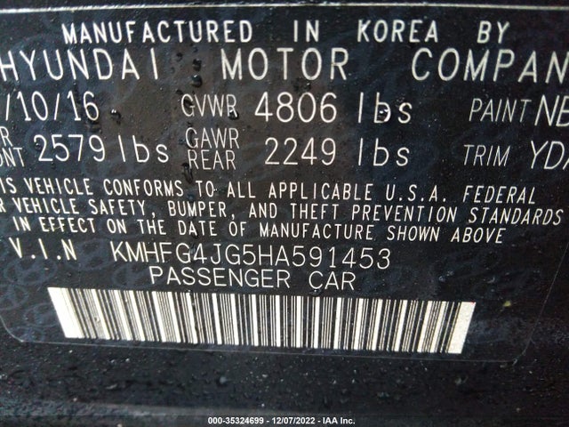 Hyundai Azera 2017 KMHFG4JG5HA591453 Image 10