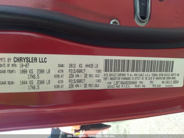 2008 JEEP PATRIOT LIMITED VIN: 1J8FT48W48D584949