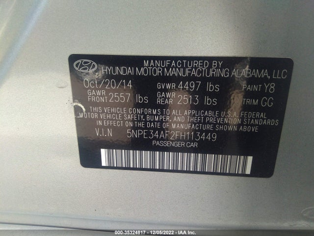Hyundai Sonata 2.4l Limited 2015 5NPE34AF2FH113449 Image 10