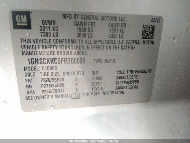 Chevrolet Suburban Ltz 2015 1GNSCKKC9FR700095 Image 9
