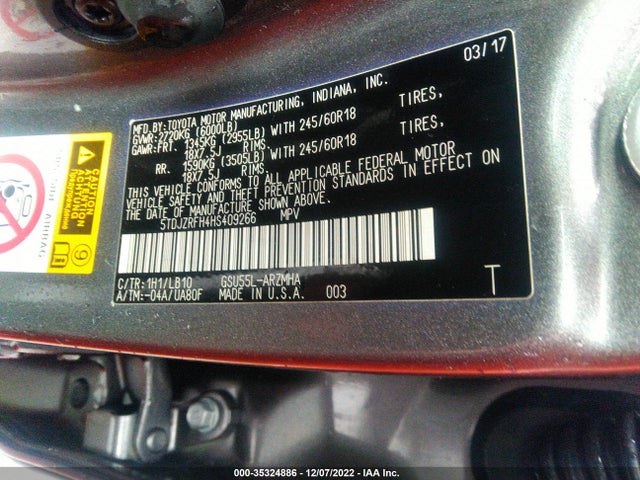 Toyota Highlander Xle 2017 5TDJZRFH4HS409266 Image 9