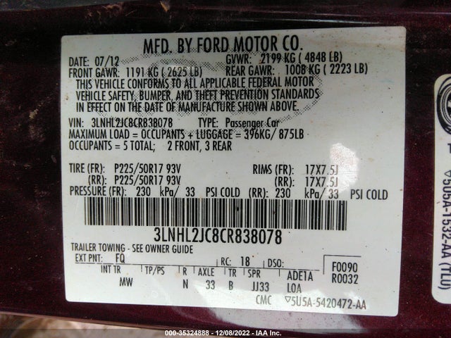 Lincoln MKZ 2012 3LNHL2JC8CR838078 Image 10