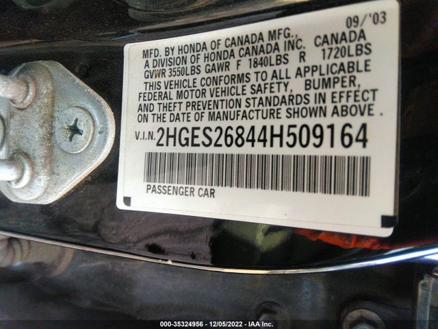 2004 HONDA CIVIC EX VIN: 2HGES26844H509164
