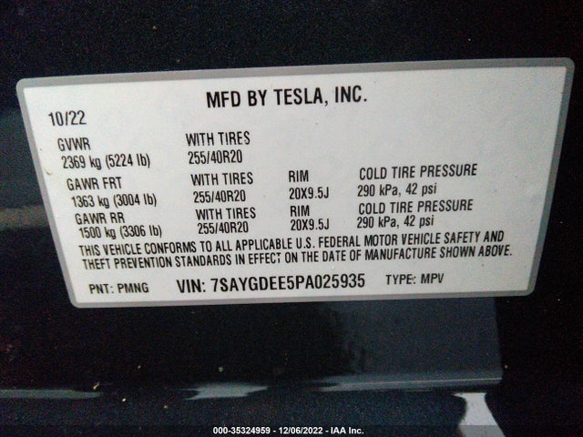 2023 Tesla Model Y, VIN: 7SAYGDEE5PA025935
