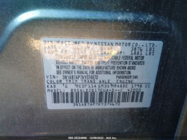 3N1AB7AP7KY374670 Nissan SENTRA SV