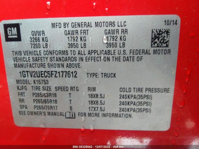 1GTV2UEC5FZ177612 GMC Sierra 1500 Sle