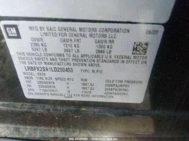 2020 BUICK ENVISION ESSENCE VIN: LRBFX2SA1LD200453