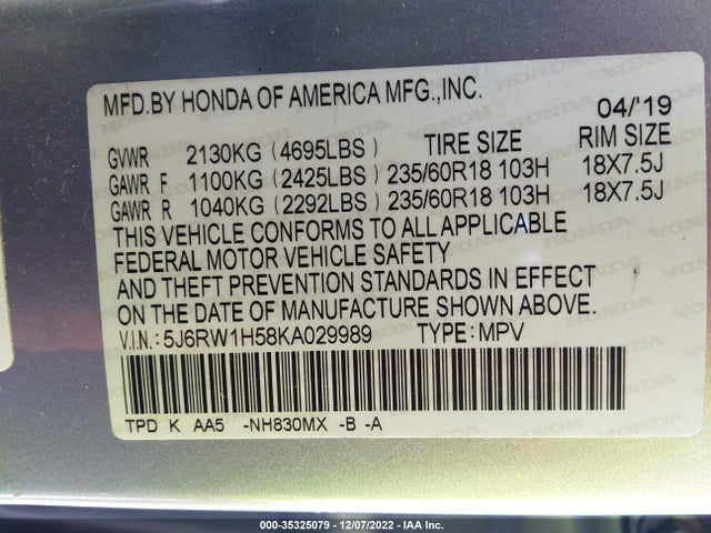 Honda CR-V EX 2019 5J6RW1H58KA029989 Image 9