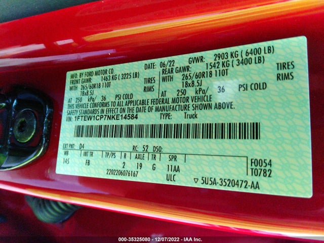 2022 Ford F-150, VIN: 1FTEW1CP7NKE14584