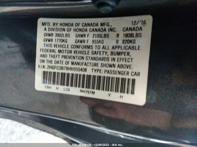 Honda CIVIC COUPE 2017 2HGFC3B7XHH355408 Image 9