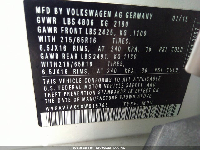 Volkswagen TIGUAN S 2016 WVGAV7AX9GW515785 Image 11