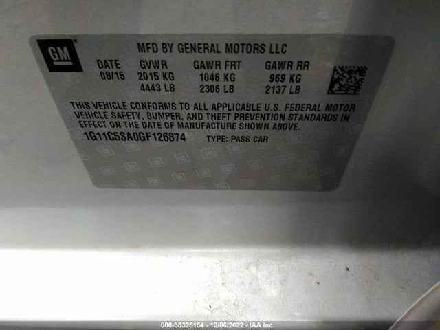 Chevrolet Malibu Limited Lt 2016 1G11C5SA0GF126874 Image 9