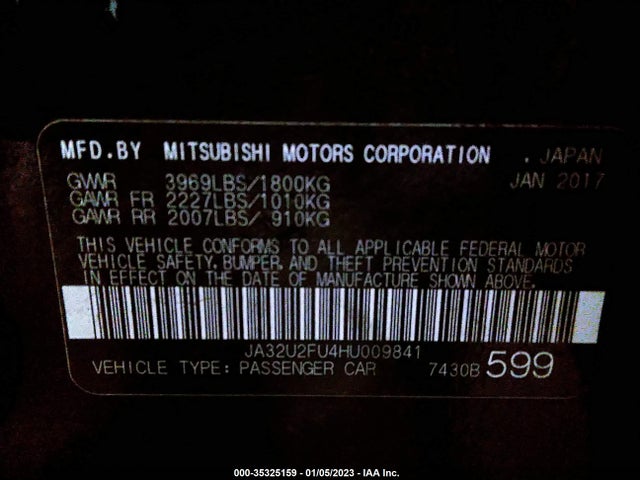 JA32U2FU4HU009841 Mitsubishi Lancer Es/le