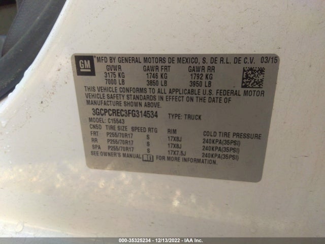Chevrolet Silverado 1500 Lt 2015 3GCPCREC3FG314534 Image 9