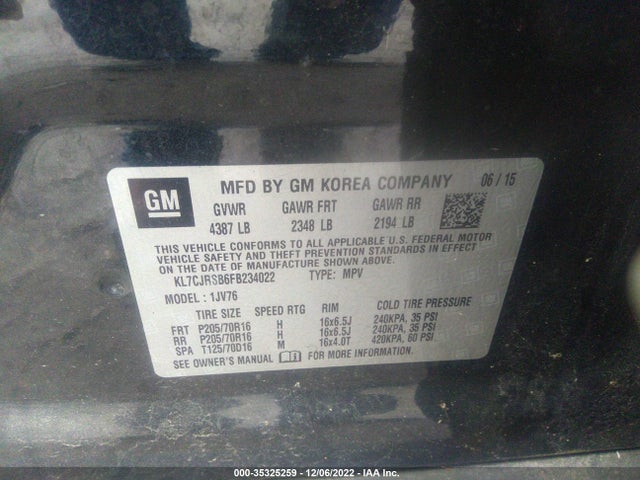 2015 Chevrolet Trax, VIN: KL7CJRSB6FB234022