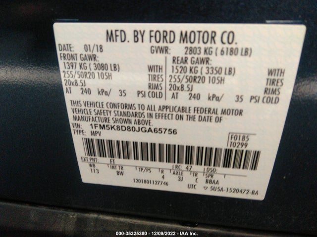 2018 Ford Explorer, VIN: 1FM5K8D80JGA65756