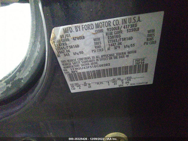 2001 FORD EXCURSION LIMITED VIN: 1FMSU43F51EC08282