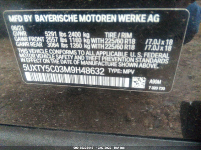 BMW X3 Xdrive30i 2021 5UXTY5C03M9H48632 Image 9