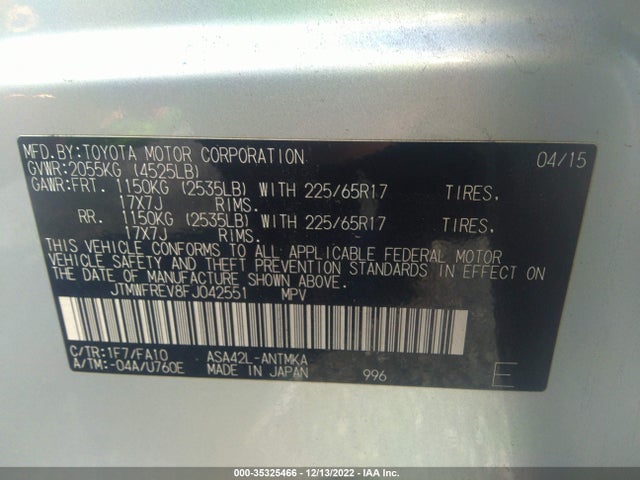 Toyota RAV4 2015 JTMWFREV8FJ042551 Image 9