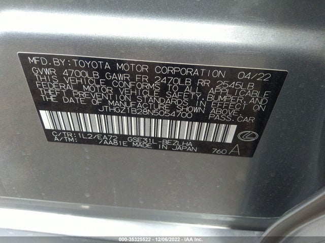 2022 Lexus IS, VIN: JTHGZ1B28N5054700