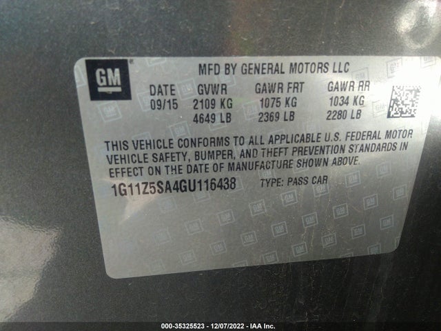 2016 Chevrolet Impala, VIN: 1G11Z5SA4GU116438