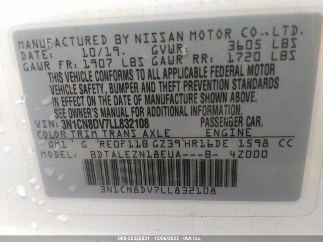 2020 Nissan Versa, VIN: 3N1CN8DV7LL832108