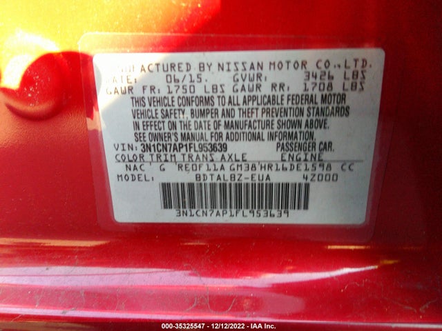 Nissan VERSA SV 2015 3N1CN7AP1FL953639 Image 9