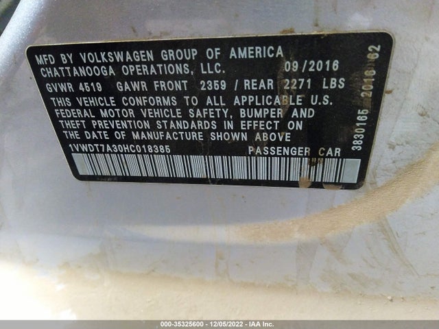 1VWDT7A30HC018385 Volkswagen Passat R-line W/comfort Pkg