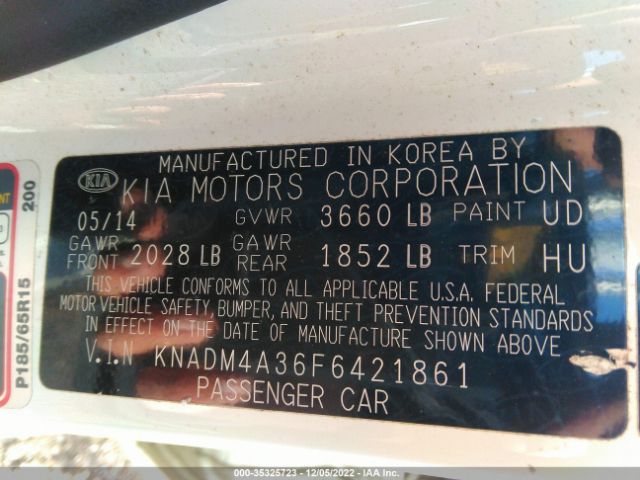 KNADM4A36F6421861 KIA RIO LX