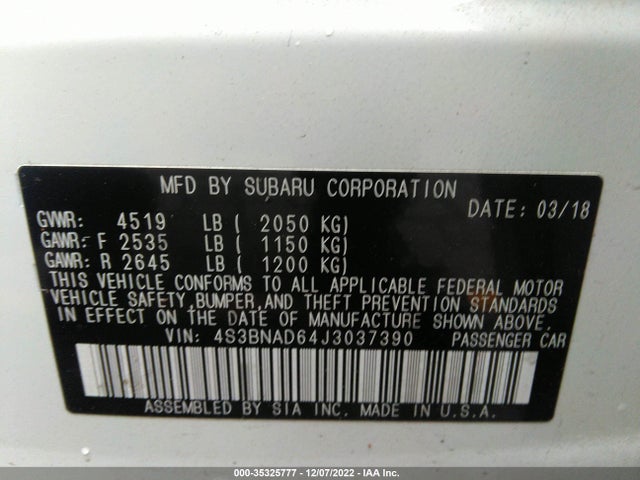 2018 Subaru Legacy, VIN: 4S3BNAD64J3037390