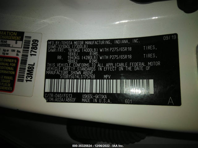 2020 Toyota Sequoia, VIN: 5TDBY5G14LS175768